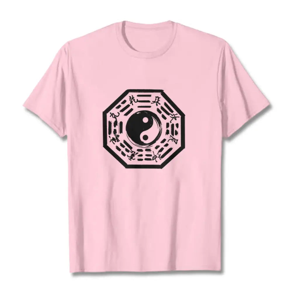 Buddha Stones Ba Gua Pattern Cotton Tee T-shirt - LightPink / S - T-Shirts
