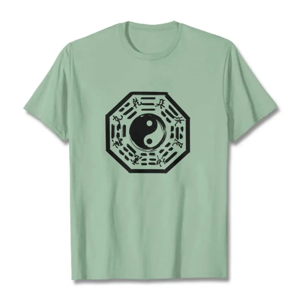 Buddha Stones Ba Gua Pattern Cotton Tee T-shirt - PaleGreen / S - T-Shirts