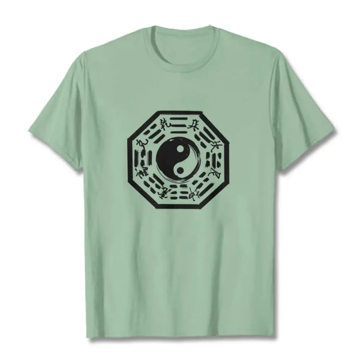 Buddha Stones Ba Gua Pattern Cotton Tee T-shirt - PaleGreen / S - T-Shirts