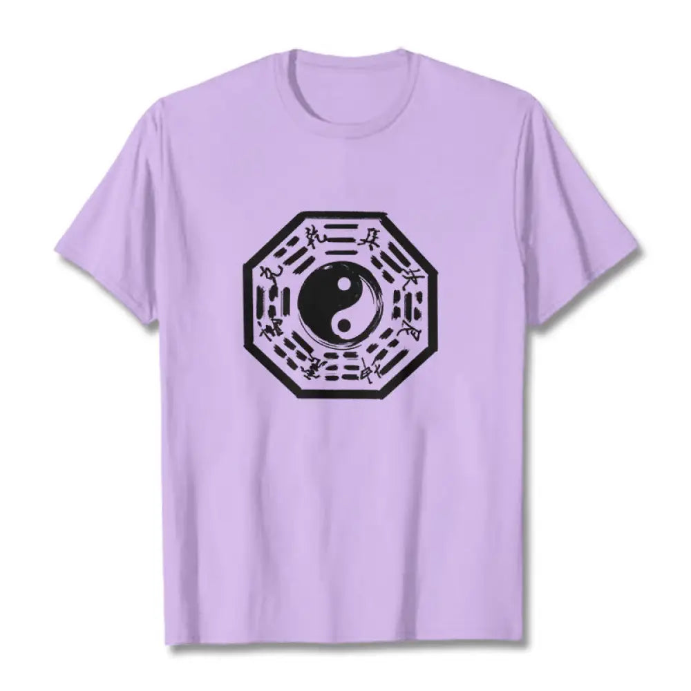 Buddha Stones Ba Gua Pattern Cotton Tee T-shirt - Plum / S - T-Shirts
