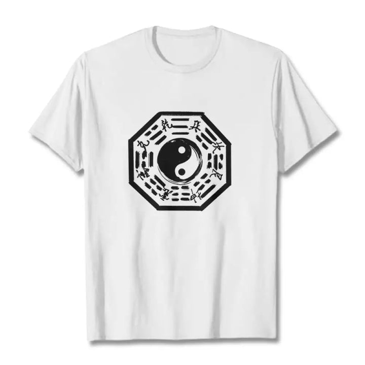 Buddha Stones Ba Gua Pattern Cotton Tee T-shirt - White / S - T-Shirts