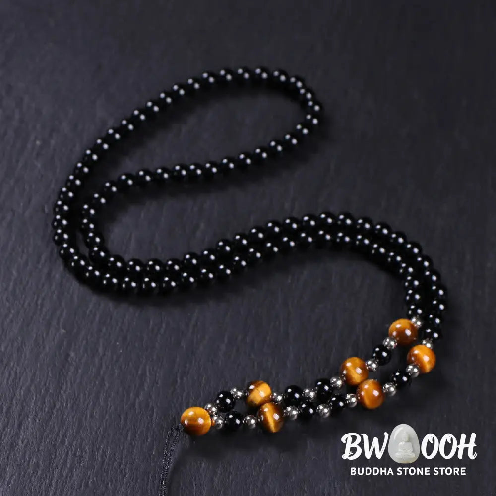 Buddha Stones Bagua Yin Yang Black Obsidian Purification Beaded Necklace Pendant - BWOOOH - Black Obsidian