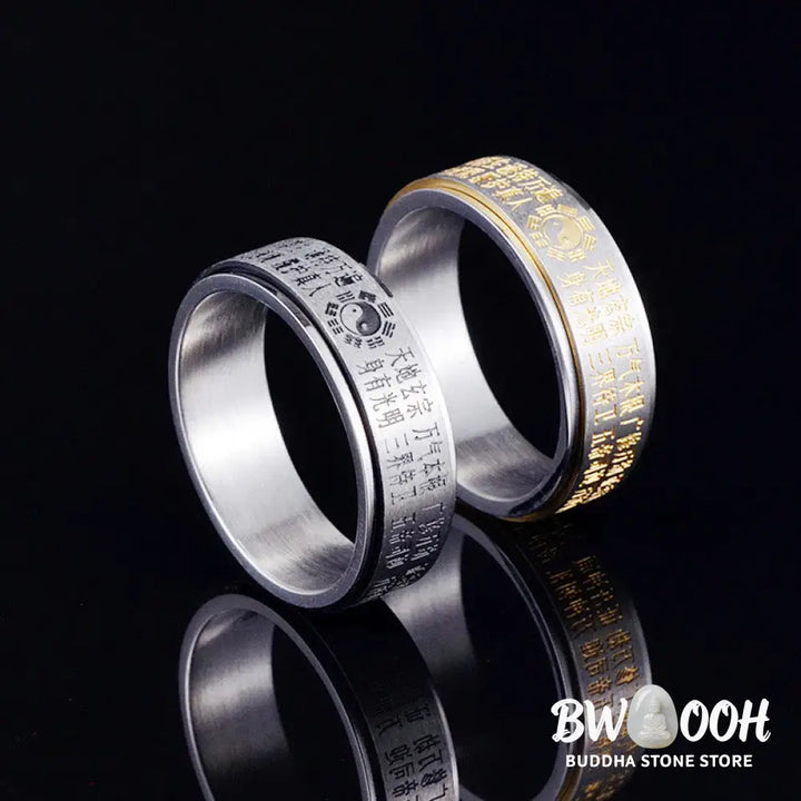 Buddha Stones Bagua Yin Yang Chinese Characters Titanium Steel Balance Rotatable Ring - Ring