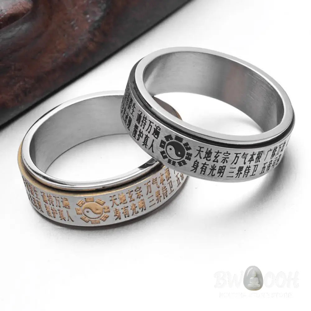 Buddha Stones Bagua Yin Yang Chinese Characters Titanium Steel Balance Rotatable Ring - Ring