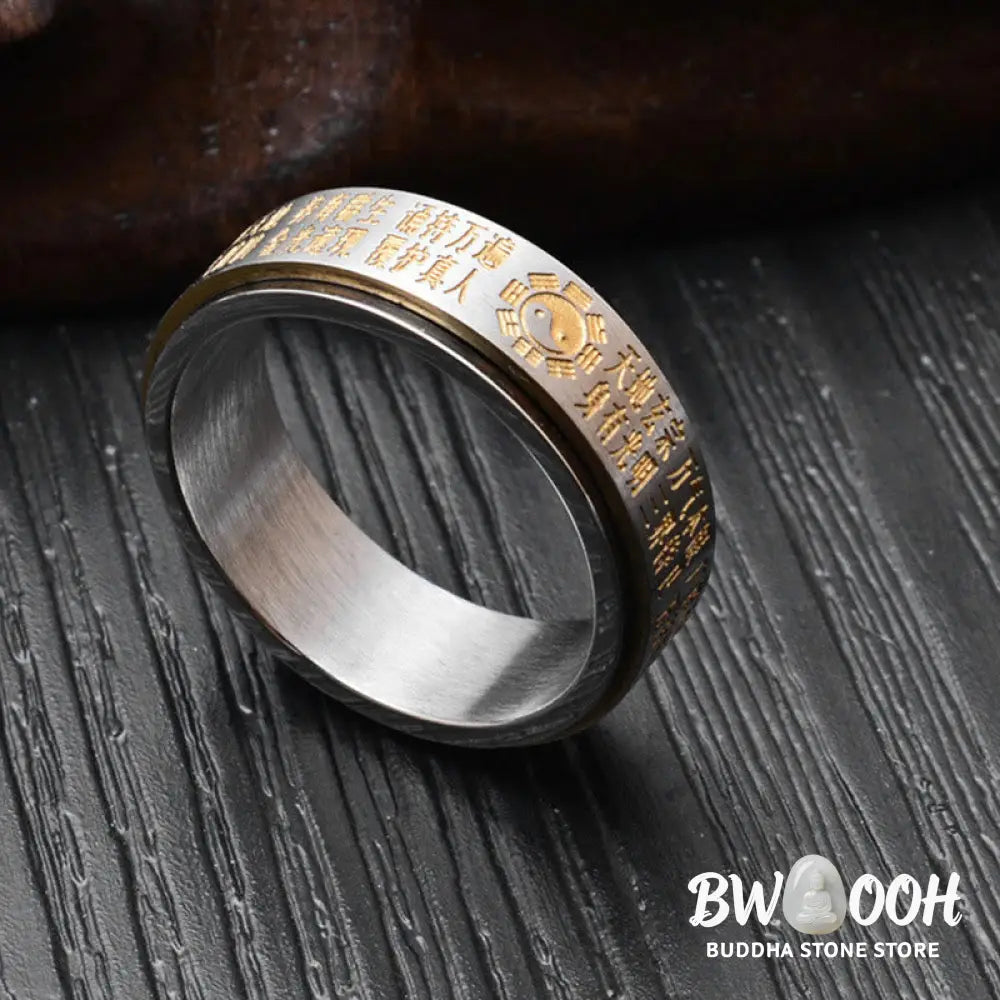 Buddha Stones Bagua Yin Yang Chinese Characters Titanium Steel Balance Rotatable Ring - Ring