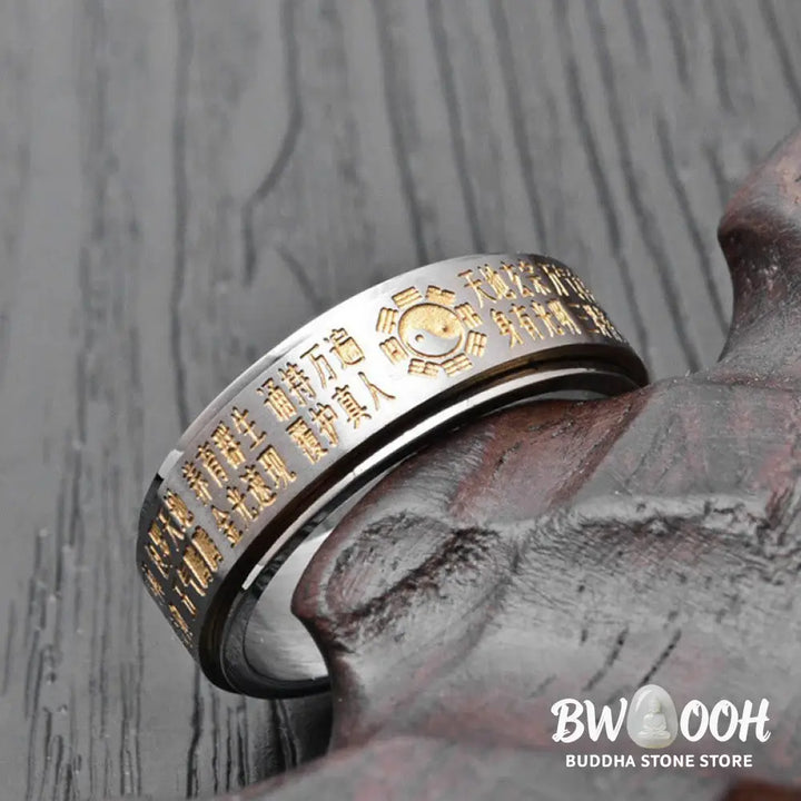 Buddha Stones Bagua Yin Yang Chinese Characters Titanium Steel Balance Rotatable Ring - Ring