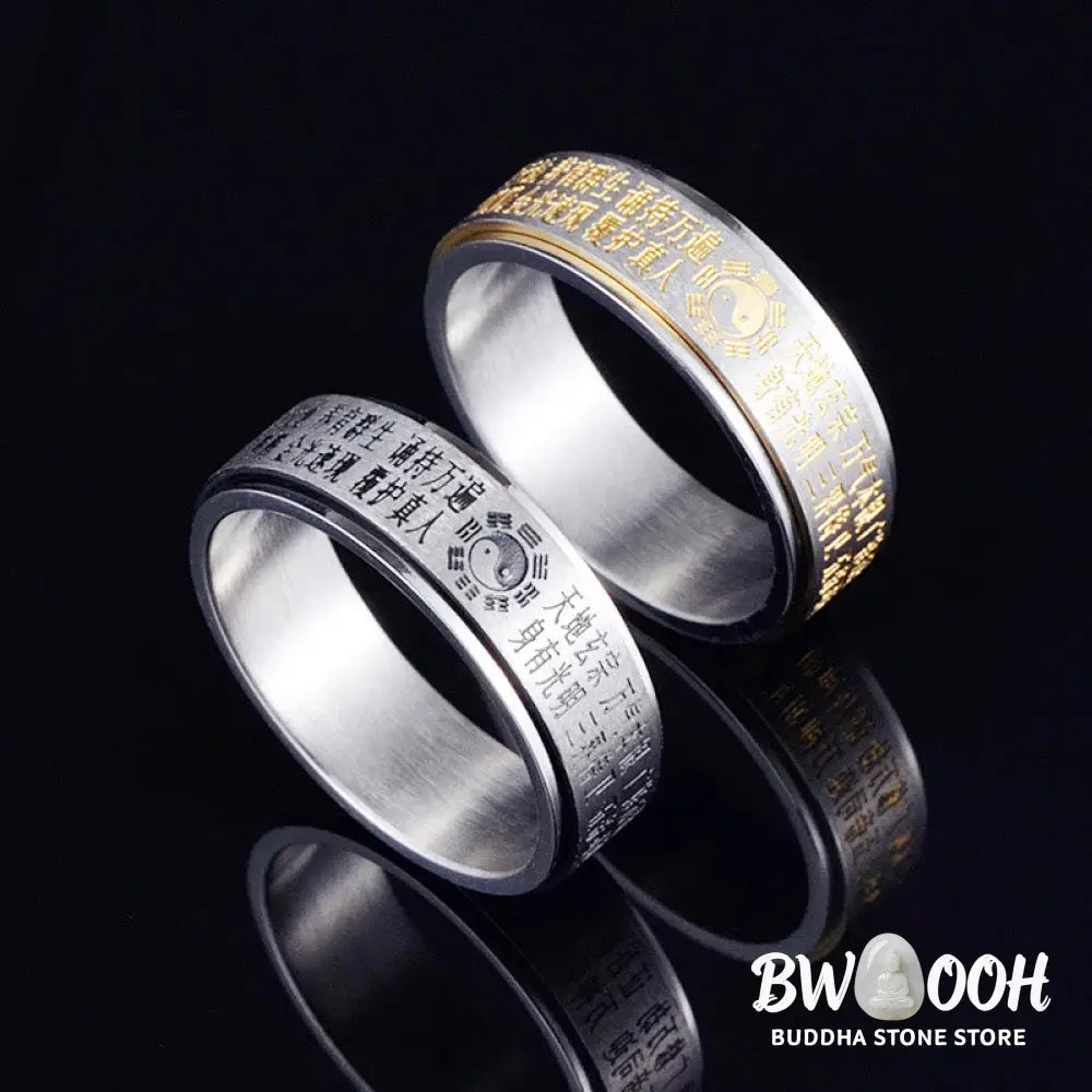 Buddha Stones Bagua Yin Yang Chinese Characters Titanium Steel Balance Rotatable Ring - Ring
