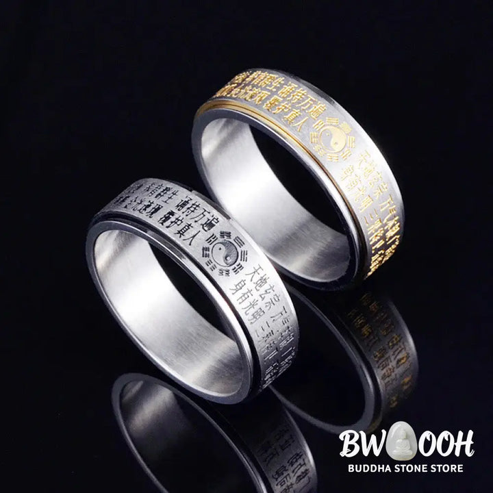 Buddha Stones Bagua Yin Yang Chinese Characters Titanium Steel Balance Rotatable Ring - Ring
