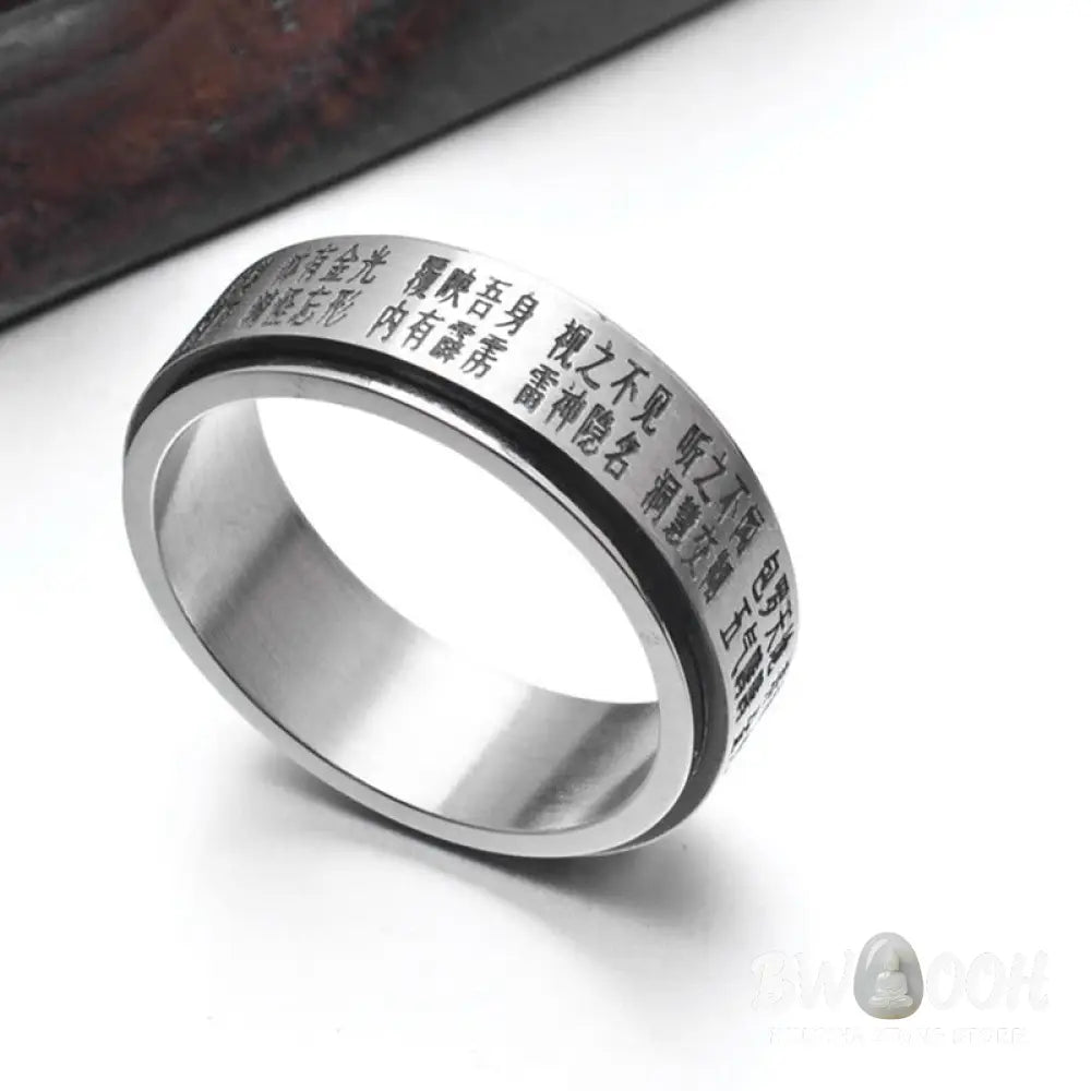 Buddha Stones Bagua Yin Yang Chinese Characters Titanium Steel Balance Rotatable Ring - Ring