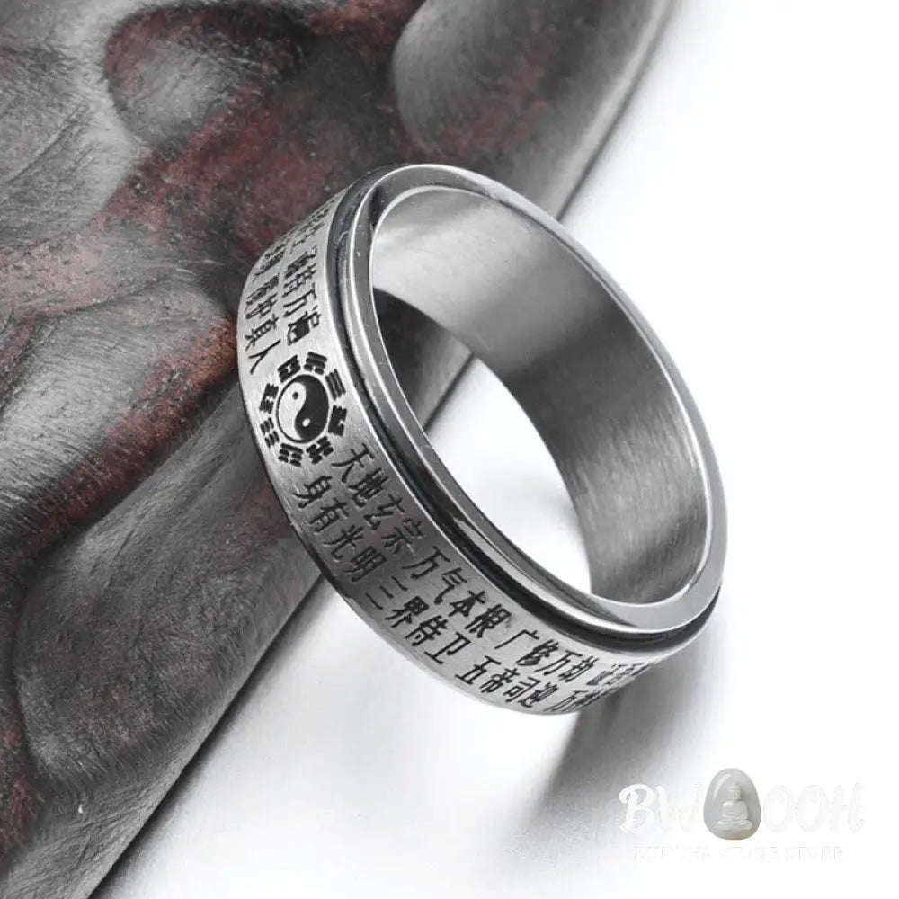 Buddha Stones Bagua Yin Yang Chinese Characters Titanium Steel Balance Rotatable Ring - Ring