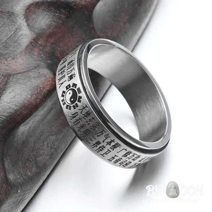 Buddha Stones Bagua Yin Yang Chinese Characters Titanium Steel Balance Rotatable Ring - Ring