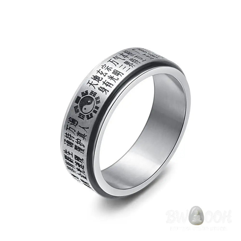 Buddha Stones Bagua Yin Yang Chinese Characters Titanium Steel Balance Rotatable Ring - Ring