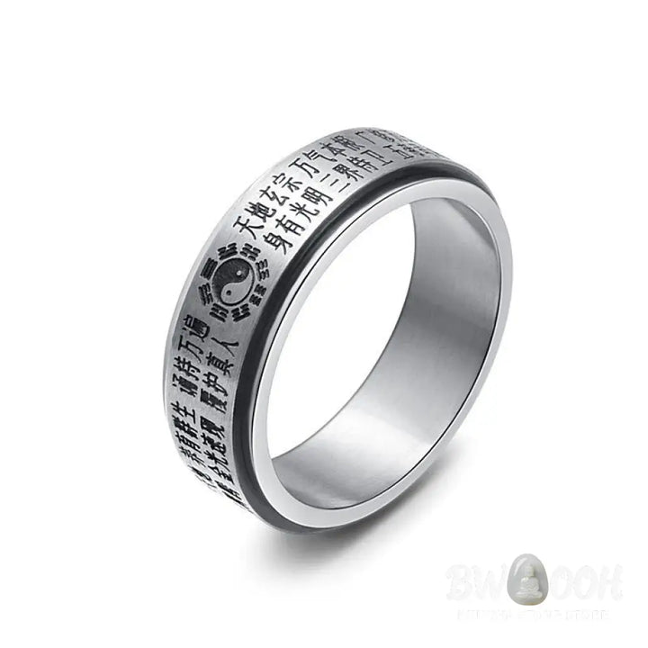 Buddha Stones Bagua Yin Yang Chinese Characters Titanium Steel Balance Rotatable Ring - Ring
