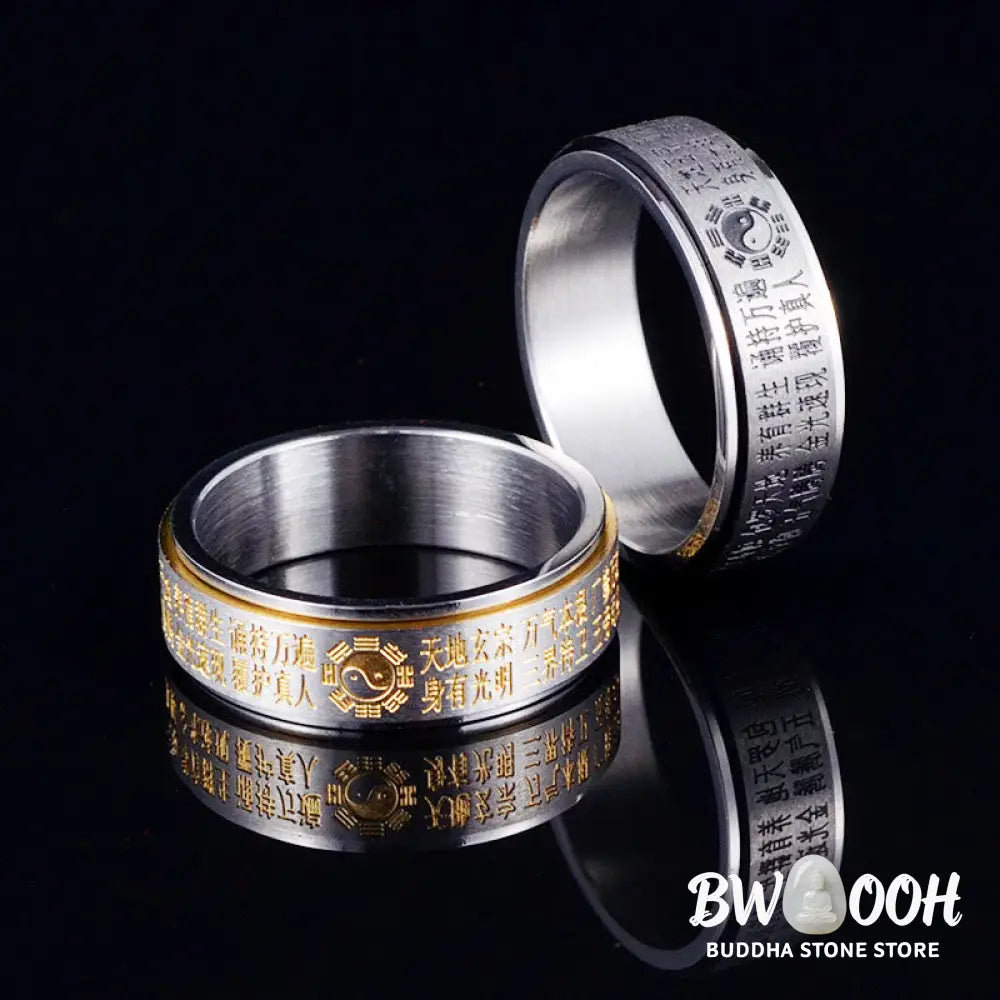 Buddha Stones Bagua Yin Yang Chinese Characters Titanium Steel Balance Rotatable Ring - Ring