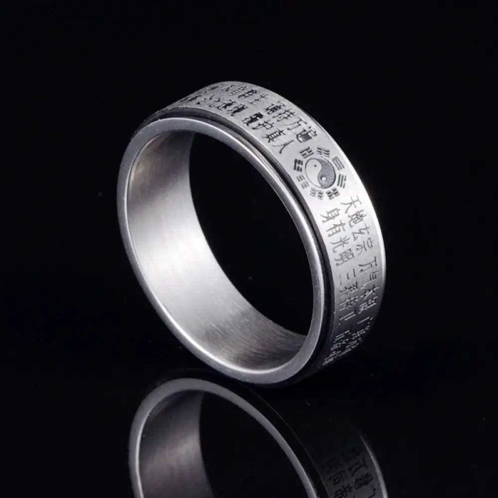 Buddha Stones Bagua Yin Yang Chinese Characters Titanium Steel Balance Rotatable Ring - Black / US7 - Ring