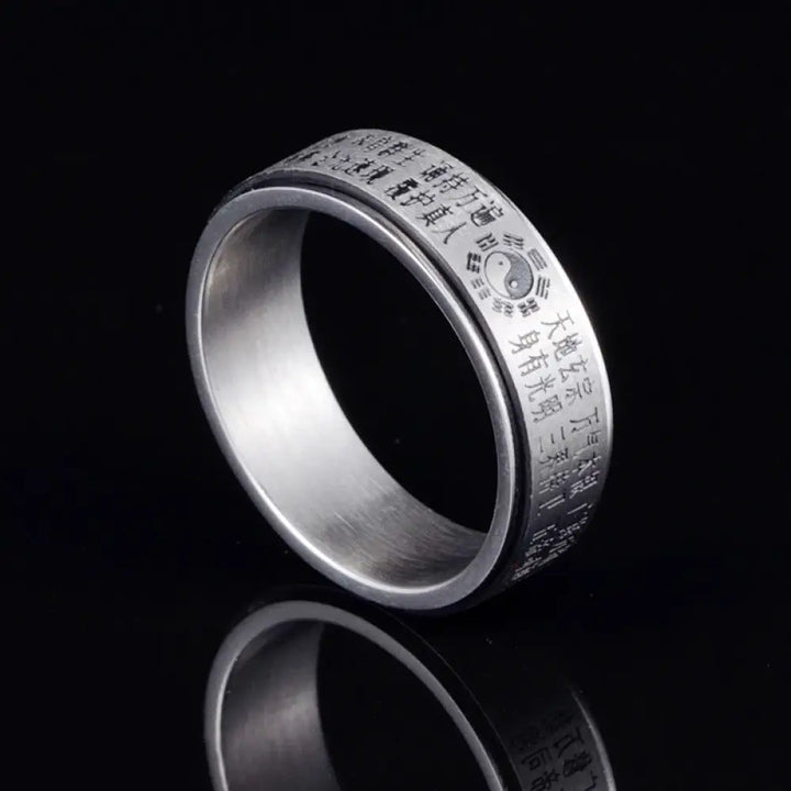 Buddha Stones Bagua Yin Yang Chinese Characters Titanium Steel Balance Rotatable Ring - Black / US7 - Ring