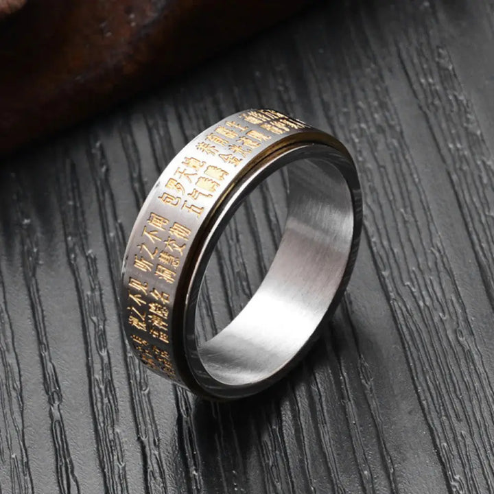Buddha Stones Bagua Yin Yang Chinese Characters Titanium Steel Balance Rotatable Ring - Golden / US7 - Ring