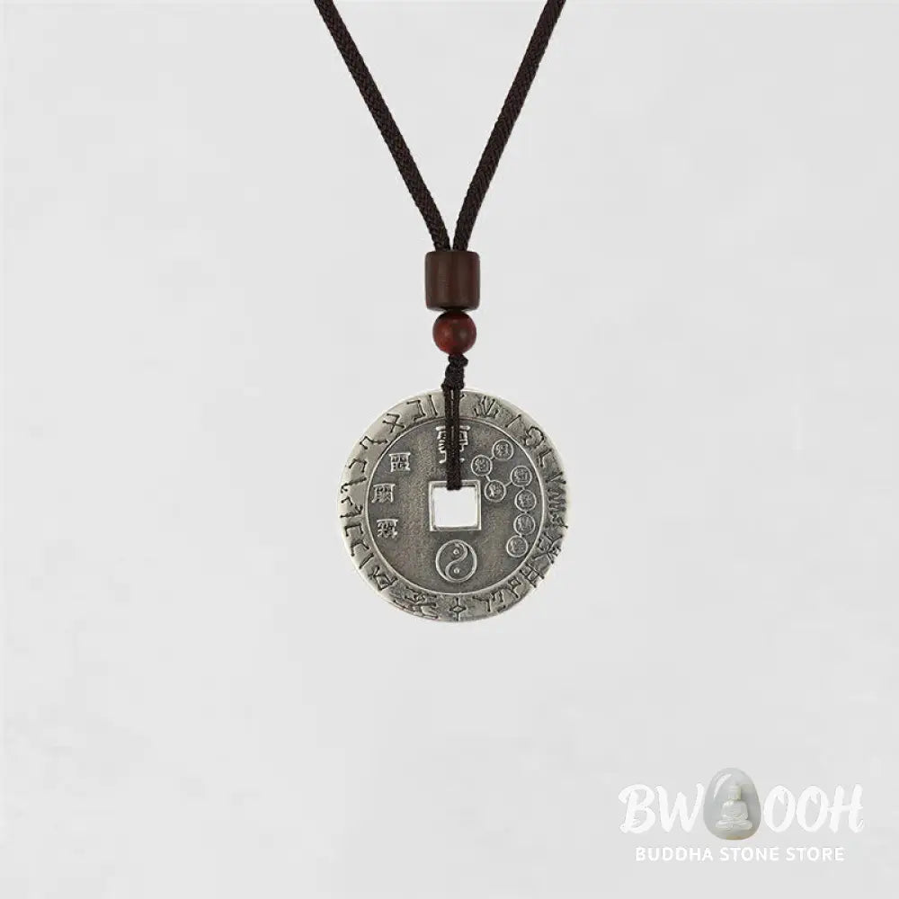 BWOOOH Bagua Yin Yang Balance Energy Necklace Pendant made of White Copper Plated Silver, featuring eight trigrams for harmony, spiritual wellness, and good fortune. - View 14