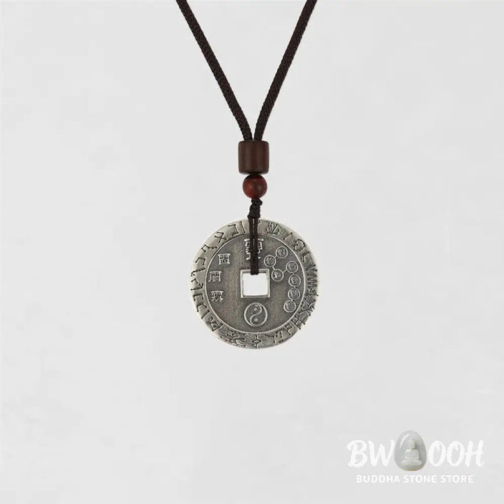 BWOOOH Bagua Yin Yang Balance Energy Necklace Pendant made of White Copper Plated Silver, featuring eight trigrams for harmony, spiritual wellness, and good fortune. - View 14