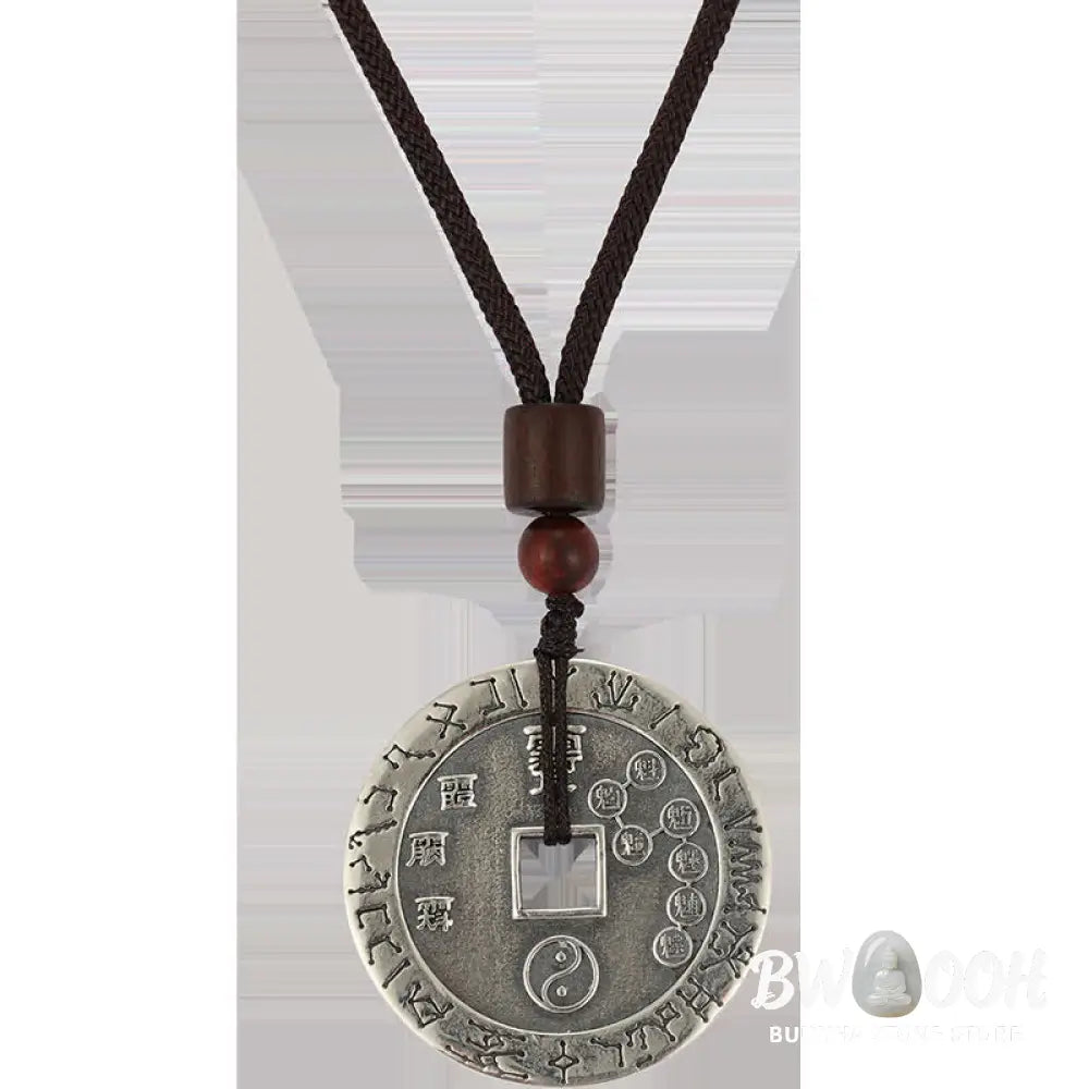 BWOOOH Bagua Yin Yang Balance Energy Necklace Pendant made of White Copper Plated Silver, featuring eight trigrams for harmony, spiritual wellness, and good fortune. - View 13
