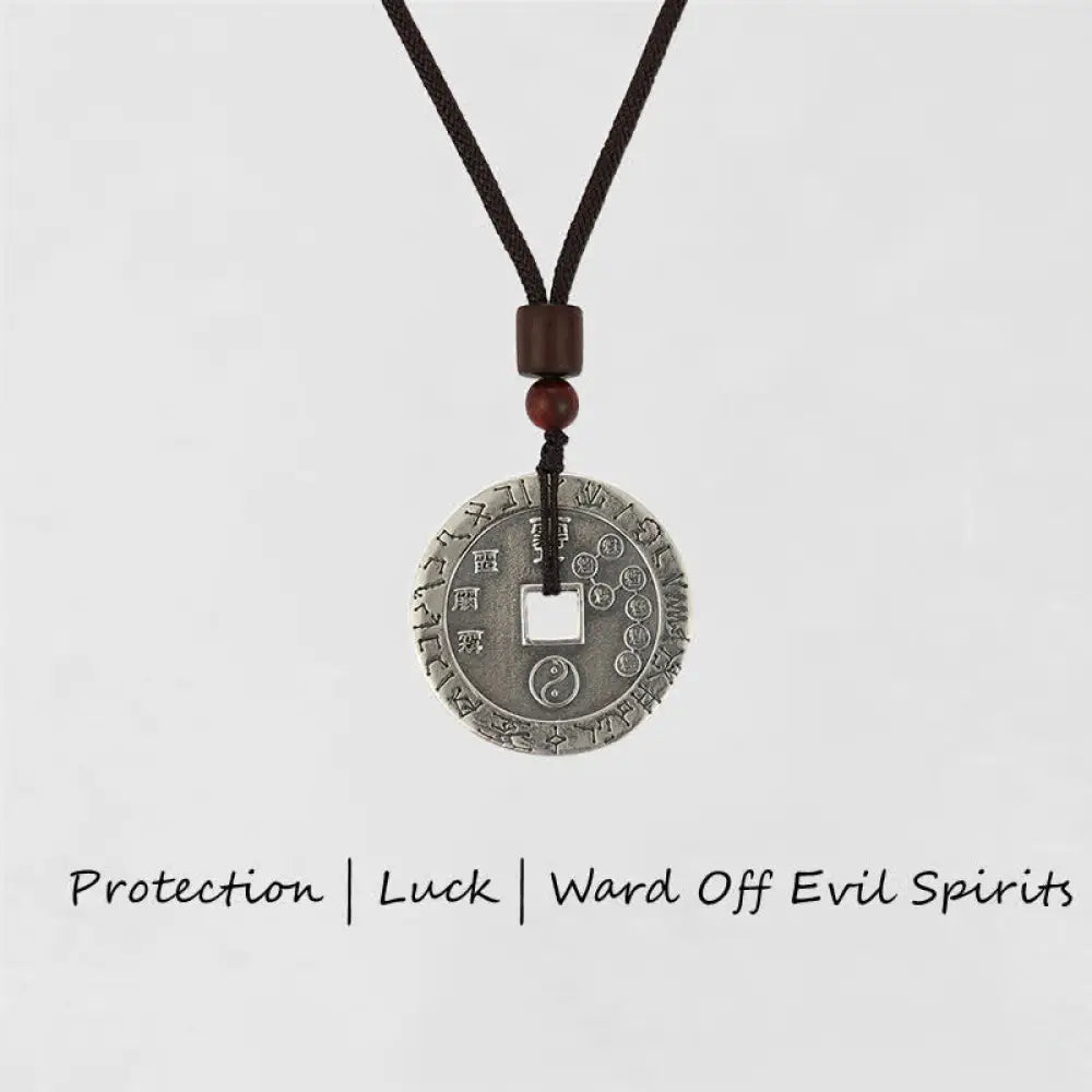 BWOOOH Bagua Yin Yang Balance Energy Necklace Pendant made of White Copper Plated Silver, featuring eight trigrams for harmony, spiritual wellness, and good fortune.