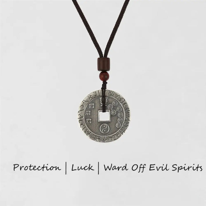 BWOOOH Bagua Yin Yang Balance Energy Necklace Pendant made of White Copper Plated Silver, featuring eight trigrams for harmony, spiritual wellness, and good fortune. - View 5
