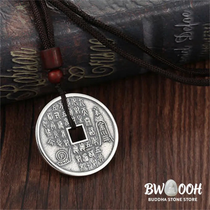 BWOOOH Bagua Yin Yang Balance Energy Necklace Pendant made of White Copper Plated Silver, featuring eight trigrams for harmony, spiritual wellness, and good fortune. - View 8