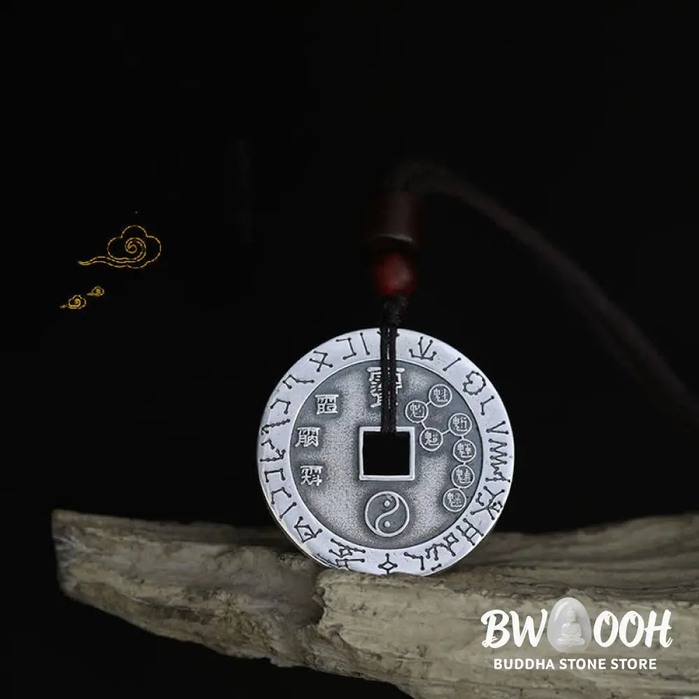 BWOOOH Bagua Yin Yang Balance Energy Necklace Pendant made of White Copper Plated Silver, featuring eight trigrams for harmony, spiritual wellness, and good fortune. - View 6