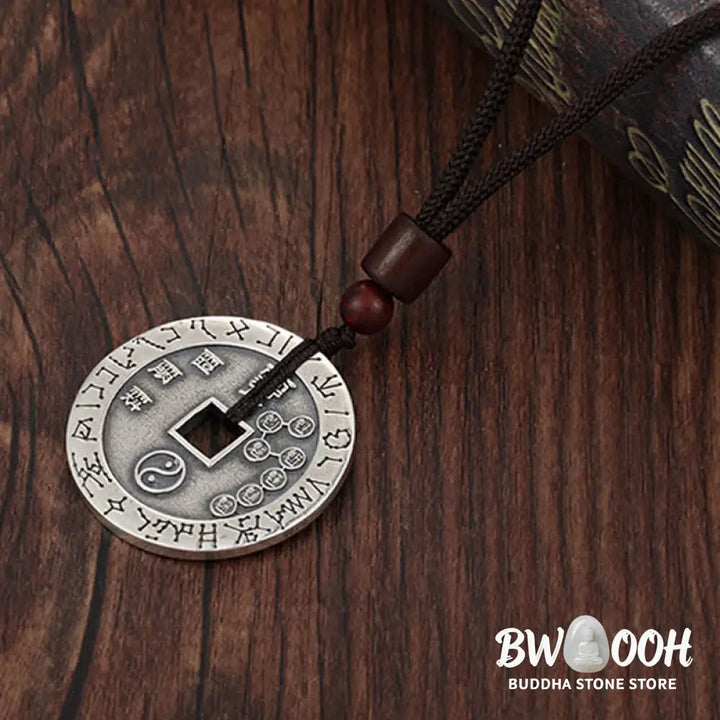 BWOOOH Bagua Yin Yang Balance Energy Necklace Pendant made of White Copper Plated Silver, featuring eight trigrams for harmony, spiritual wellness, and good fortune. - View 7