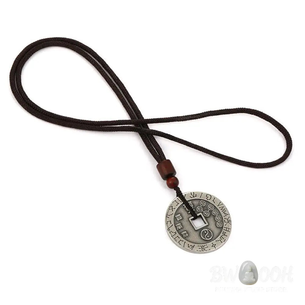 BWOOOH Bagua Yin Yang Balance Energy Necklace Pendant made of White Copper Plated Silver, featuring eight trigrams for harmony, spiritual wellness, and good fortune. - View 12