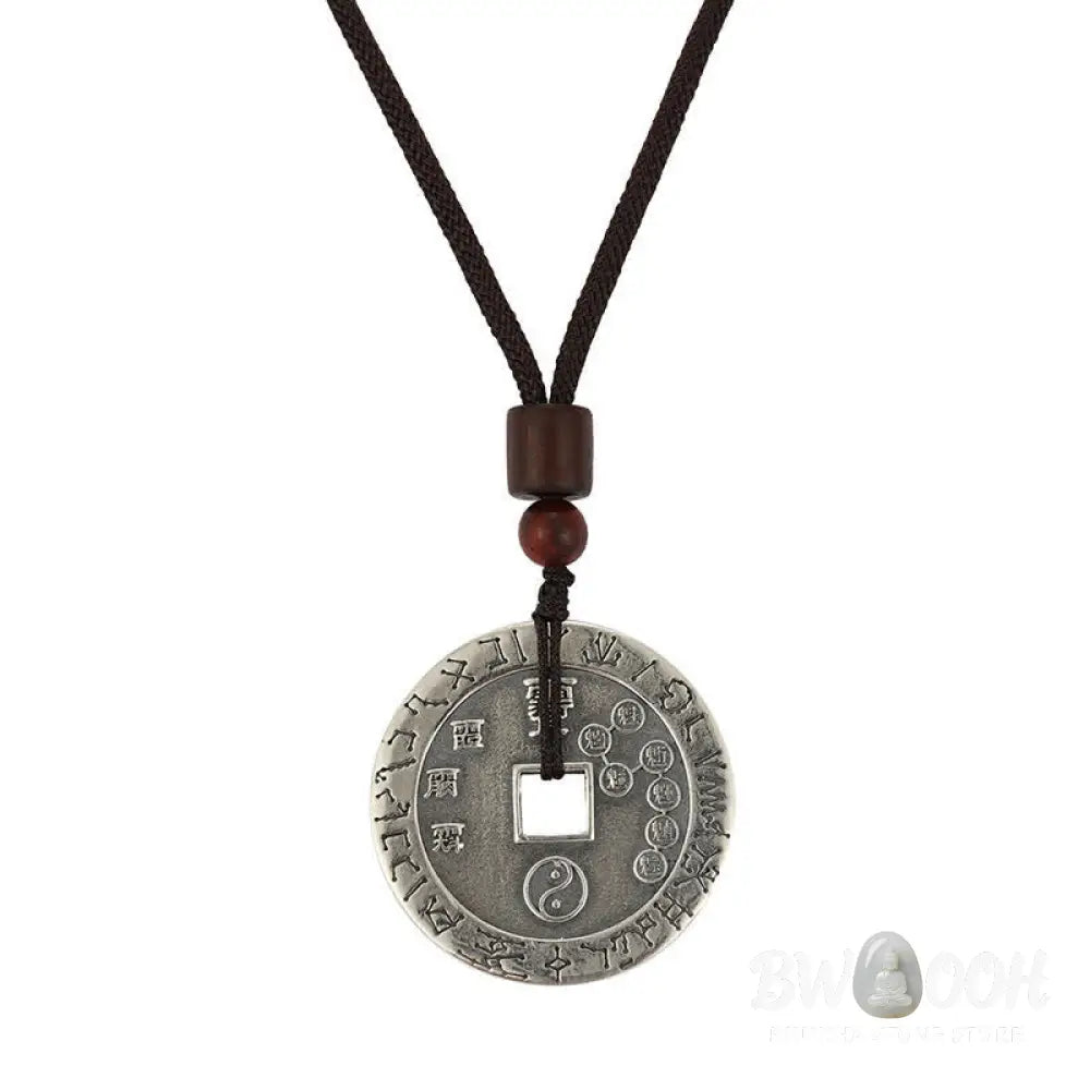 BWOOOH Bagua Yin Yang Balance Energy Necklace Pendant made of White Copper Plated Silver, featuring eight trigrams for harmony, spiritual wellness, and good fortune. - View 9