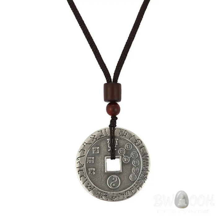 BWOOOH Bagua Yin Yang Balance Energy Necklace Pendant made of White Copper Plated Silver, featuring eight trigrams for harmony, spiritual wellness, and good fortune. - View 9