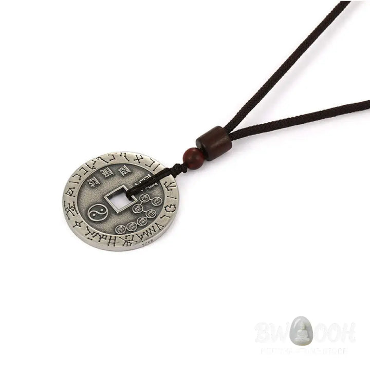 BWOOOH Bagua Yin Yang Balance Energy Necklace Pendant made of White Copper Plated Silver, featuring eight trigrams for harmony, spiritual wellness, and good fortune. - View 11