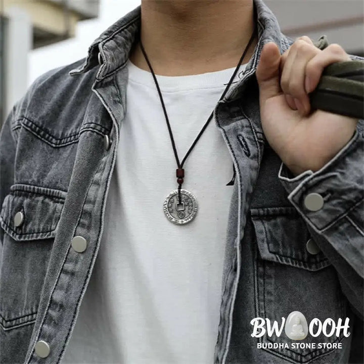 BWOOOH Bagua Yin Yang Balance Energy Necklace Pendant made of White Copper Plated Silver, featuring eight trigrams for harmony, spiritual wellness, and good fortune. - View 2