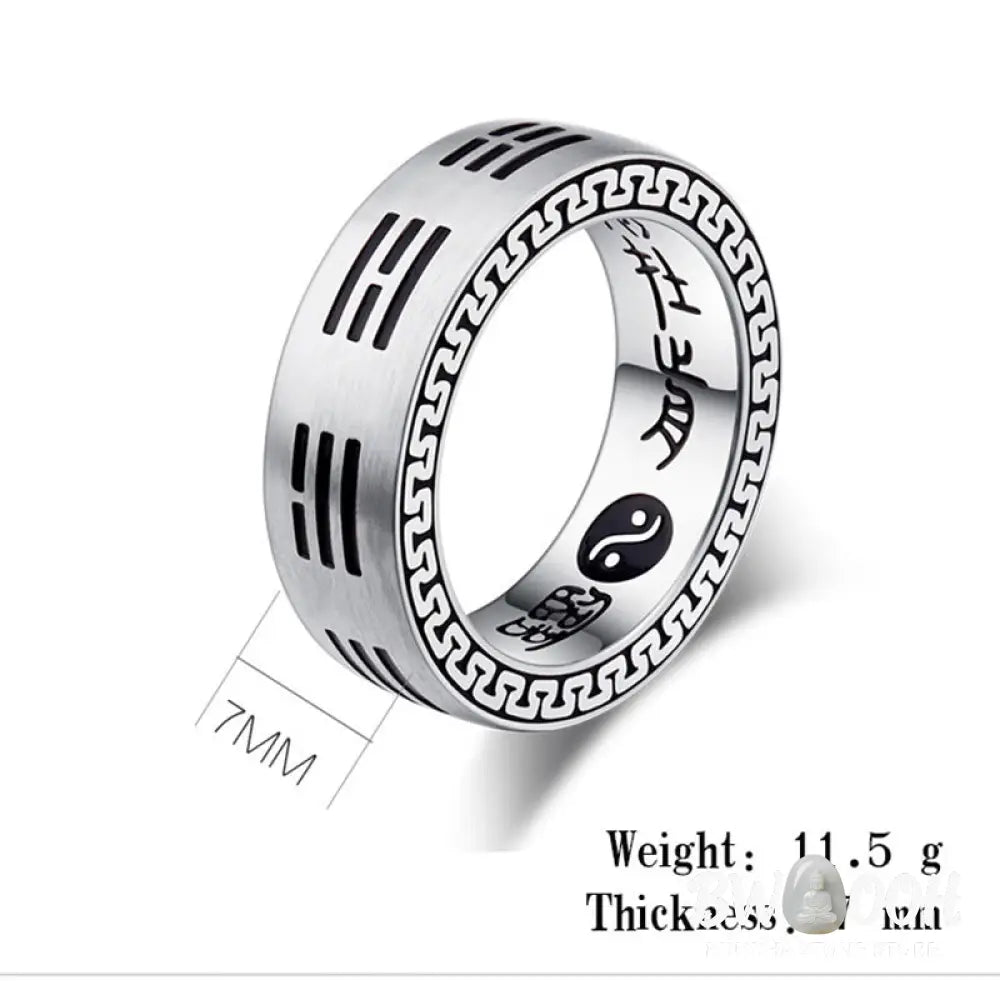 Buddha Stones Bagua Yin Yang Taoist Nine-Character Mantra Titanium Steel Harmony Ring - Ring