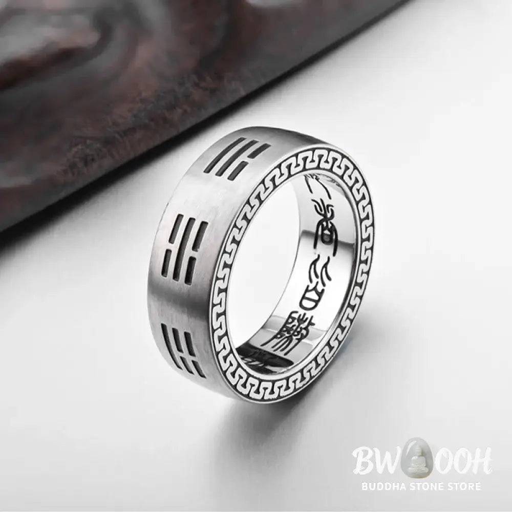 Buddha Stones Bagua Yin Yang Taoist Nine-Character Mantra Titanium Steel Harmony Ring - Ring
