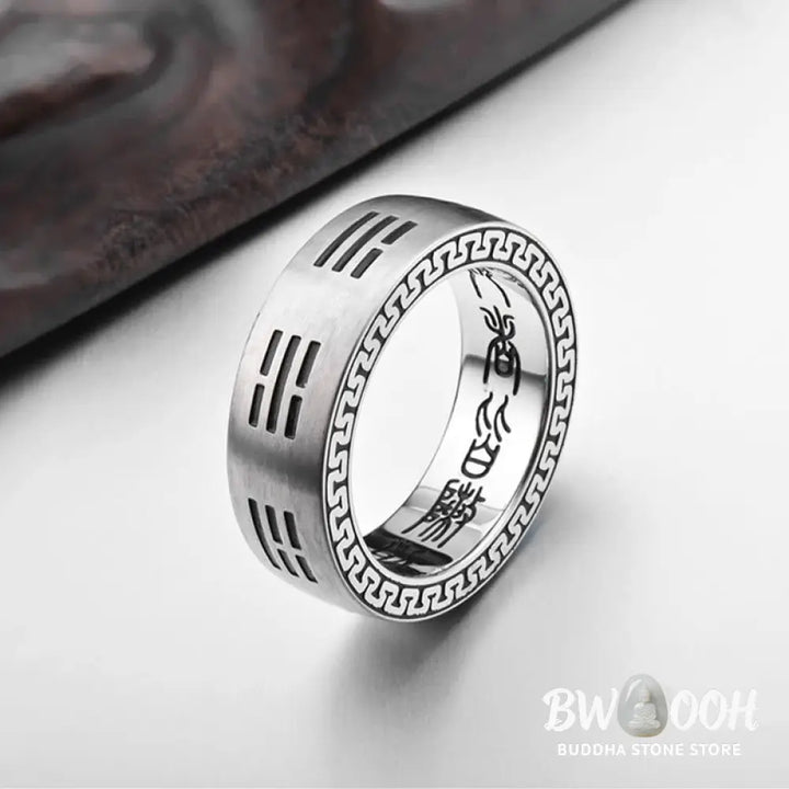 Buddha Stones Bagua Yin Yang Taoist Nine-Character Mantra Titanium Steel Harmony Ring - Ring