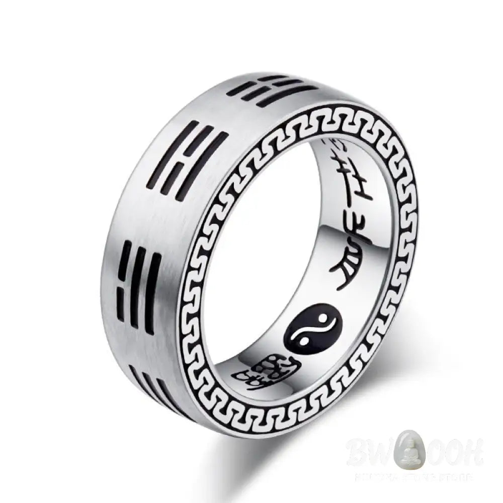Buddha Stones Bagua Yin Yang Taoist Nine-Character Mantra Titanium Steel Harmony Ring - Ring