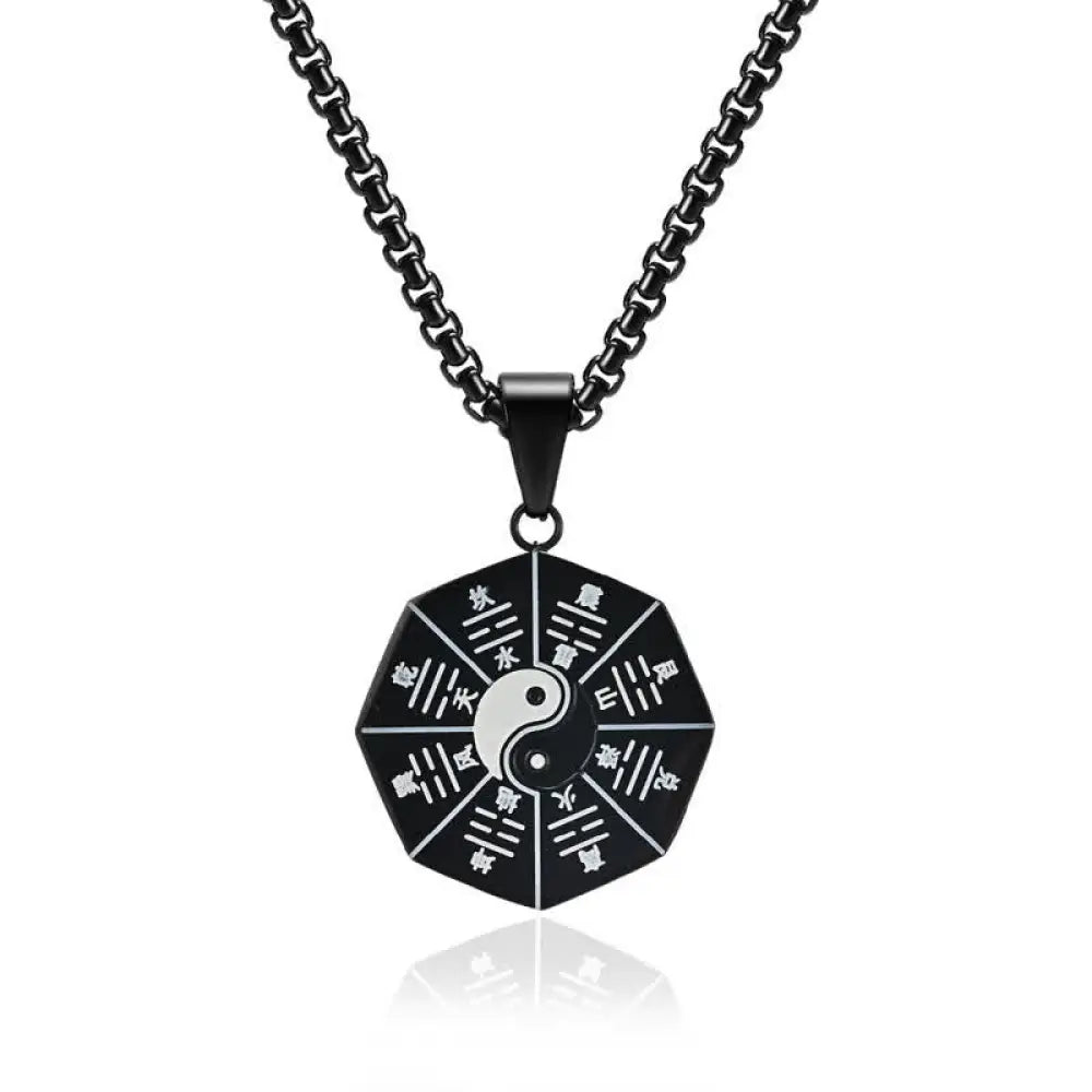 BWOOOH Bagua Yin Yang Titanium Steel Balance Necklace Pendant — 25mm feng shui symbol for harmony and grounding
