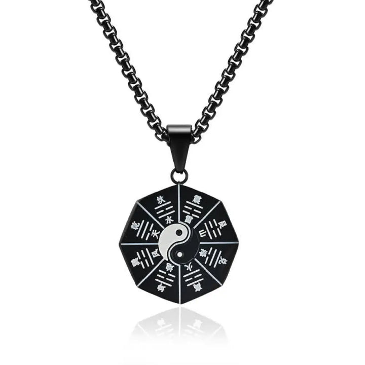 BWOOOH Bagua Yin Yang Titanium Steel Balance Necklace Pendant — 25mm feng shui symbol for harmony and grounding