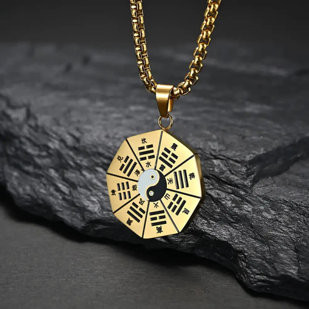 Buddha Stones Bagua Yin Yang Titanium Steel Balance Necklace Pendant - BWOOOH - Gold - Necklaces &amp; Pendants
