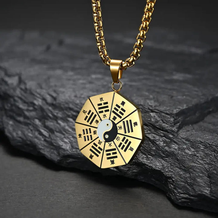 Buddha Stones Bagua Yin Yang Titanium Steel Balance Necklace Pendant - BWOOOH - Gold - Necklaces &amp; Pendants