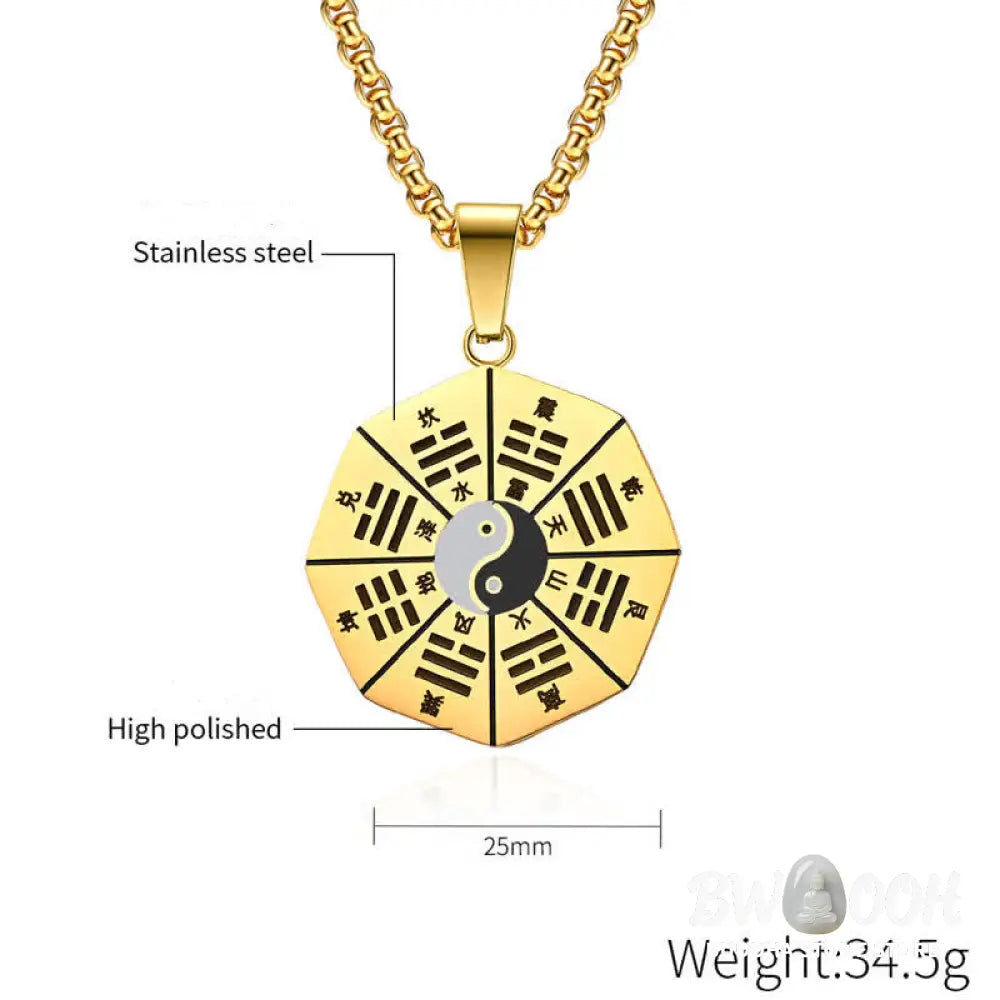 Buddha Stones Bagua Yin Yang Titanium Steel Balance Necklace Pendant - BWOOOH - Necklaces &amp; Pendants