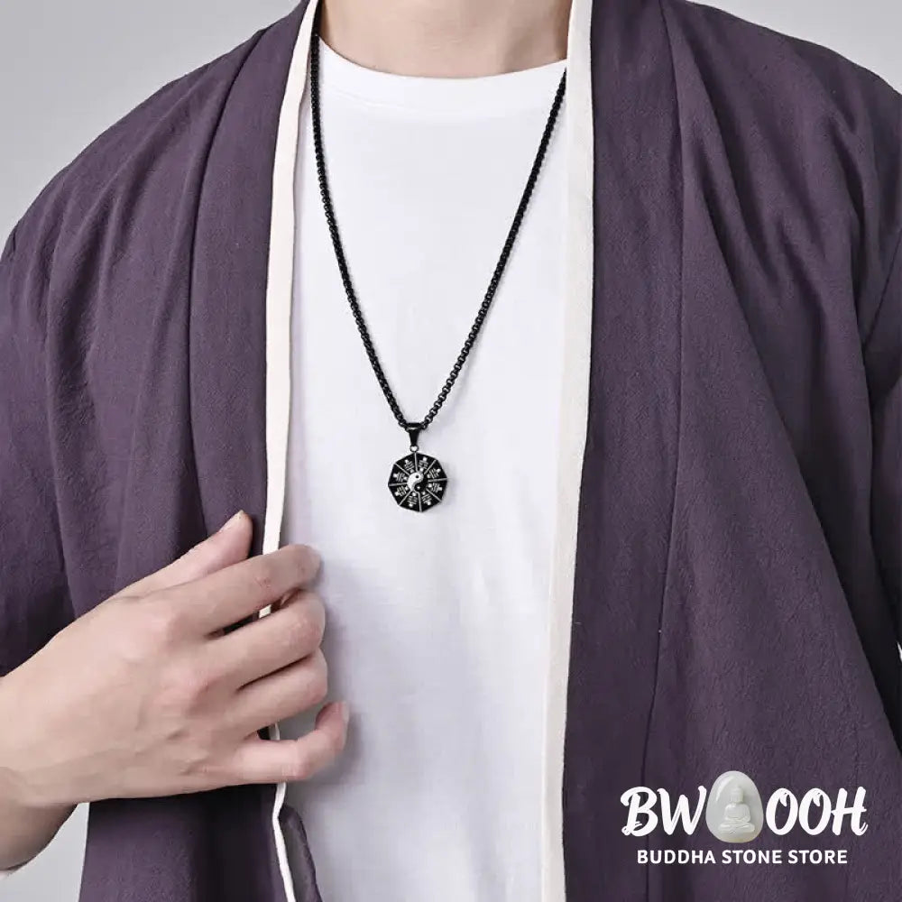 Buddha Stones Bagua Yin Yang Titanium Steel Balance Necklace Pendant - BWOOOH - Necklaces &amp; Pendants