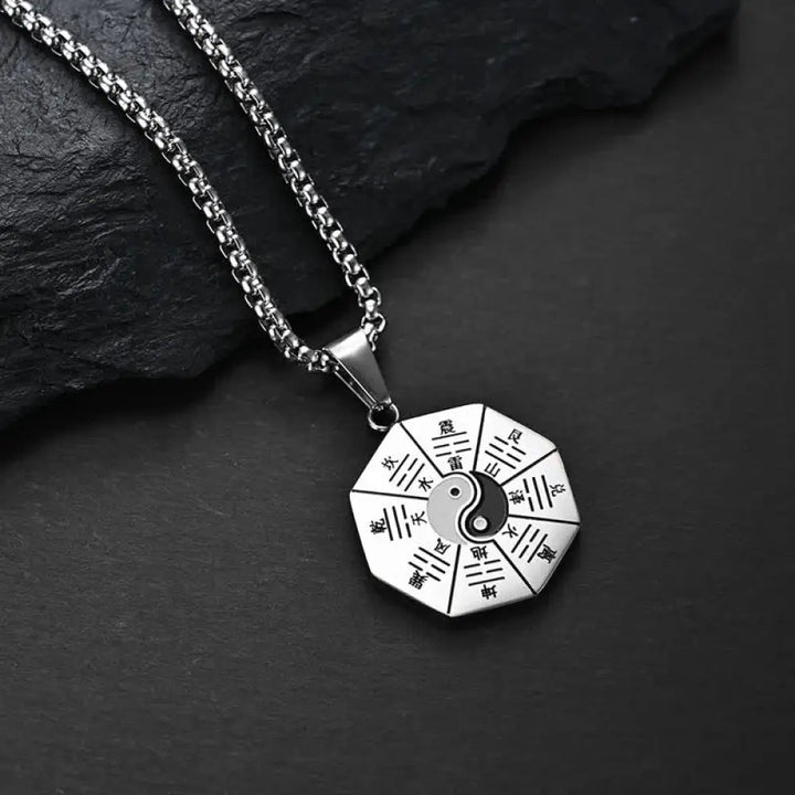 Buddha Stones Bagua Yin Yang Titanium Steel Balance Necklace Pendant - BWOOOH - Silver - Necklaces &amp; Pendants