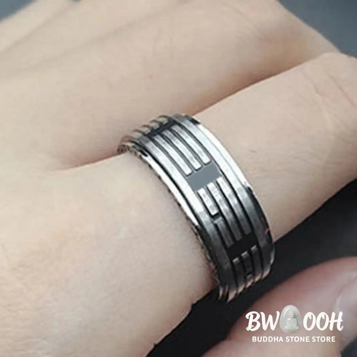 Buddha Stones Bagua Yin Yang Titanium Steel Balance Rotatable Ring - BWOOOH - Ring