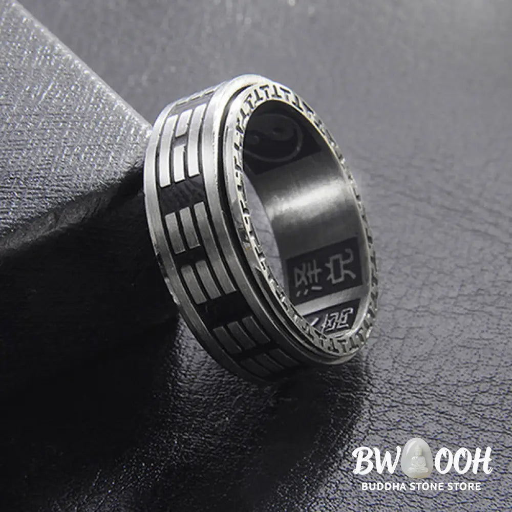 Buddha Stones Bagua Yin Yang Titanium Steel Balance Rotatable Ring - BWOOOH - Ring