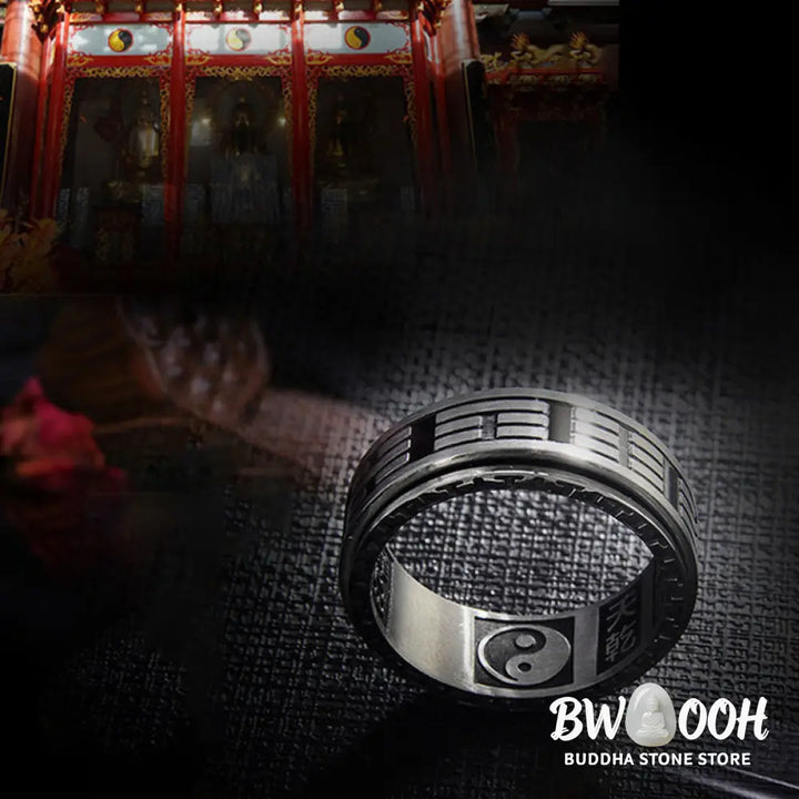 Buddha Stones Bagua Yin Yang Titanium Steel Balance Rotatable Ring - BWOOOH - Ring
