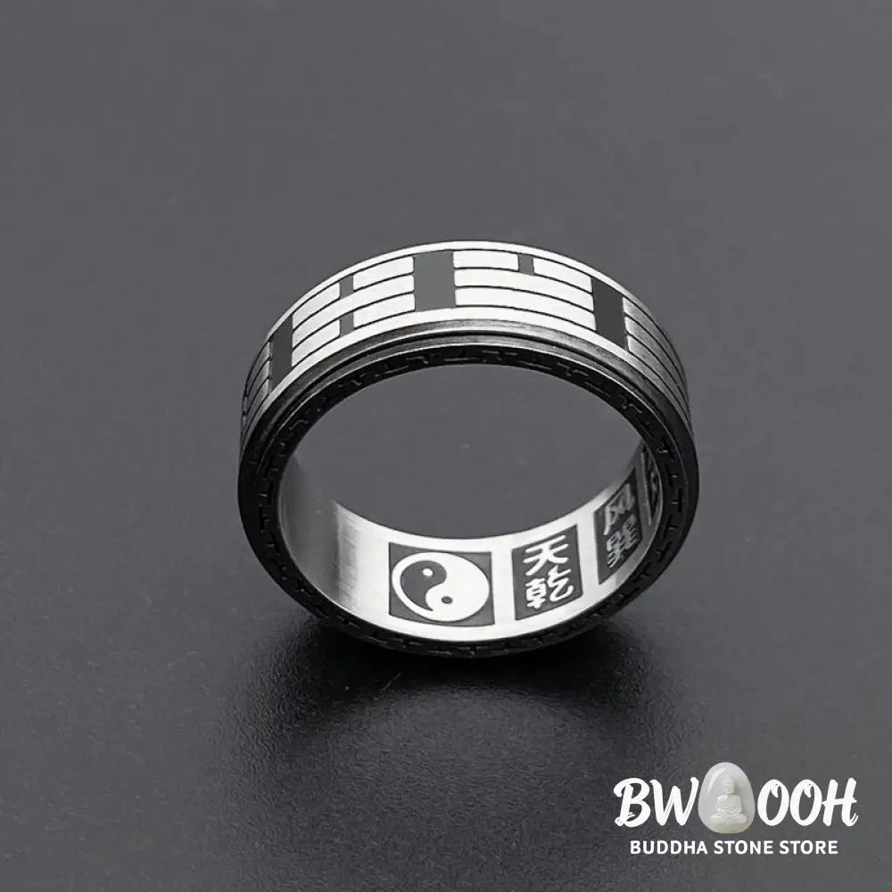 Buddha Stones Bagua Yin Yang Titanium Steel Balance Rotatable Ring - BWOOOH - Ring