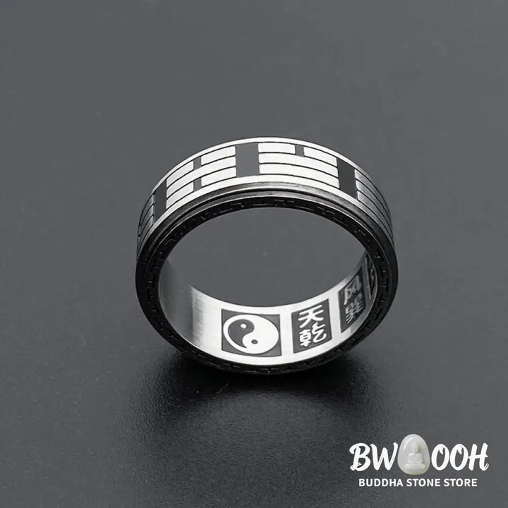 Buddha Stones Bagua Yin Yang Titanium Steel Balance Rotatable Ring - BWOOOH - Ring